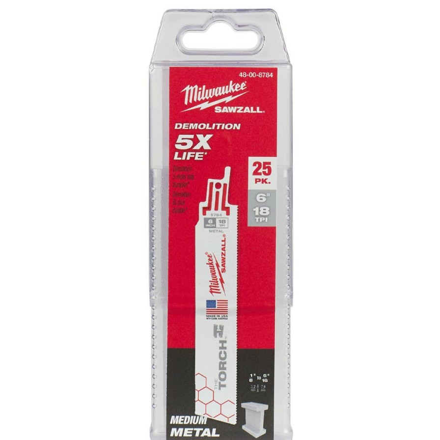 Accessories Milwaukee Tools | Milwaukee 6" 18 Tpi Torch Sawzall Blades (25 Pack) 48-00-8784