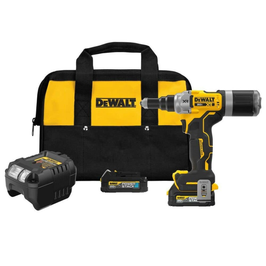 Power Tools DeWalt | Dewalt 20V Max* Xr Brushless Cordless 1/4" Rivet Tool Kit With Dewalt Powerstack Dcf414Ge2