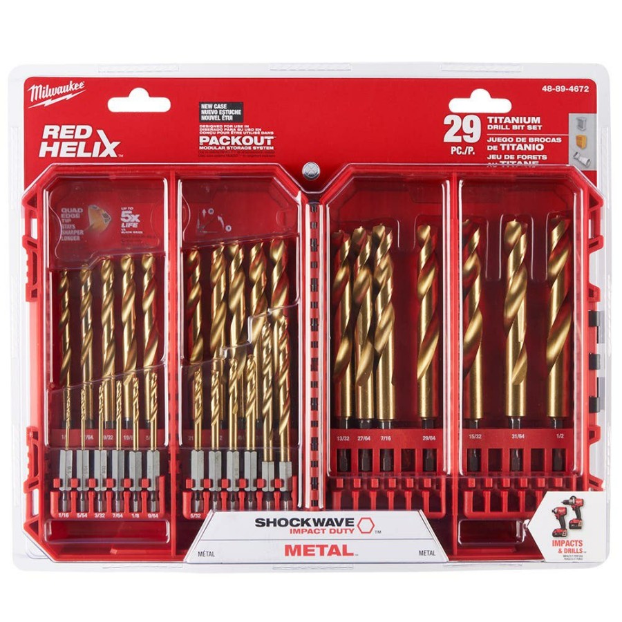 Accessories Milwaukee Tools | Milwaukee Shockwave Impact Duty Red Helix Titanium Drill Bit Set - 29Pc 48-89-4672