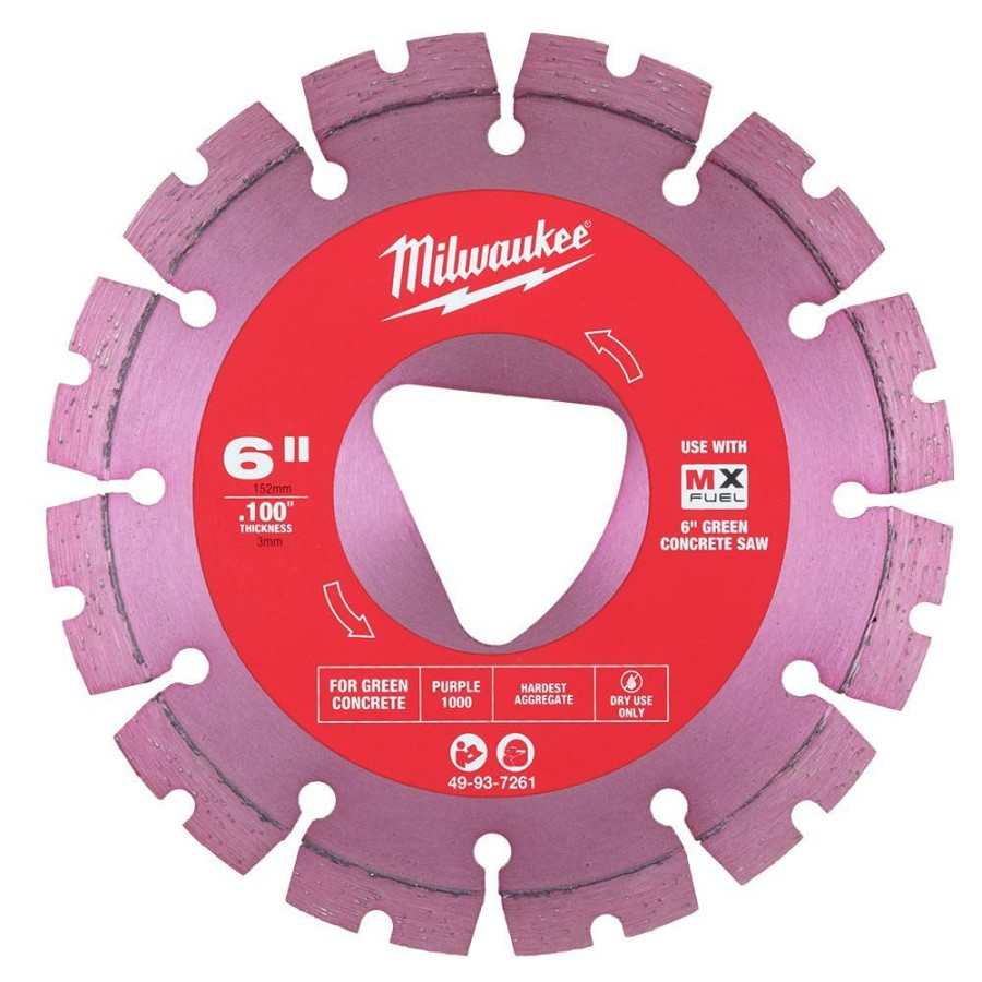 Accessories Milwaukee Tools | Milwaukee Purple 6" X .100" Diamond Blade For Green Concrete 49-93-7261