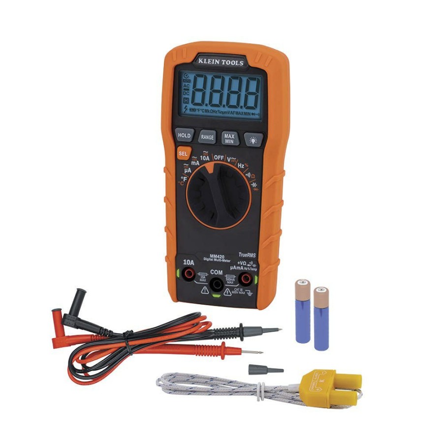 Power Tools Klein Tools | Klein Digital Multimeter, Trms Auto-Ranging, 600V, Temp Mm420