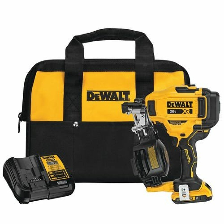 Power Tools DeWalt | Dewalt 20V Max 15 Deg. Cordless Coil Roofing Nailer Kit Dcn45Rnd1