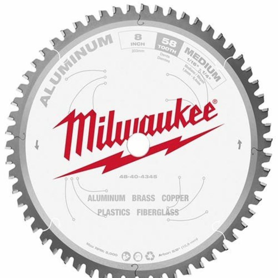 Accessories Milwaukee Tools | Milwaukee 8" 58 Tooth 5/8" Arbor Circular Saw Aluminum Cutting Blade 48-40-4345