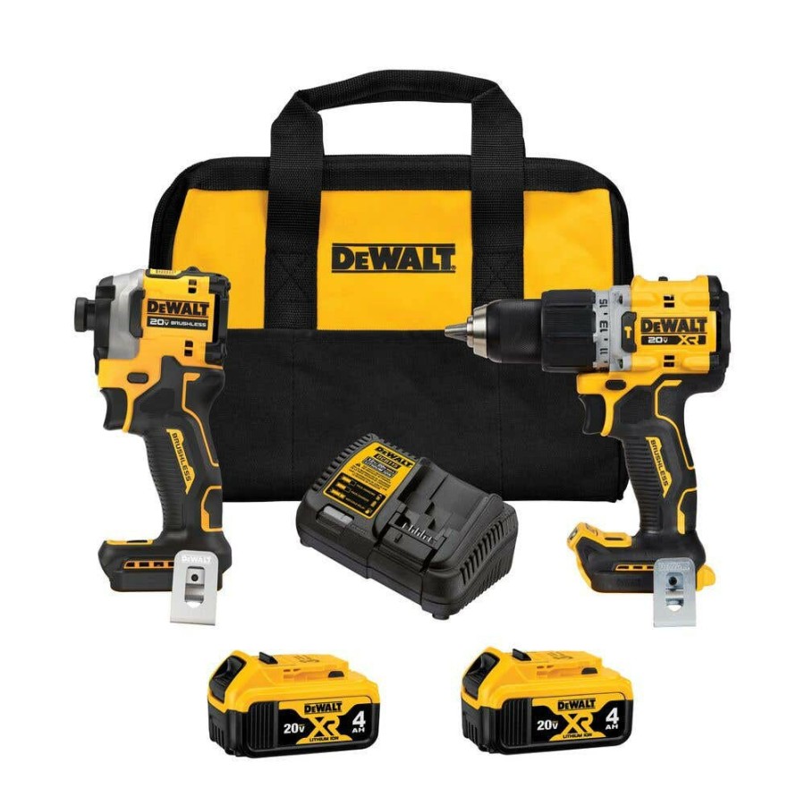 Power Tools DeWalt | Dewalt 20V Max Brushless Cordless Xr 1/2 In. Hammer Drill/Driver And Atomic 1/4 In. Impact Driver Kit With 4.0Ah Batteries Dck2050M2