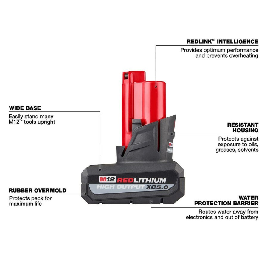 Power Tools Milwaukee Tools | Milwaukee M12 Redlithium High Output Xc5.0 Battery Pack 48-11-2450