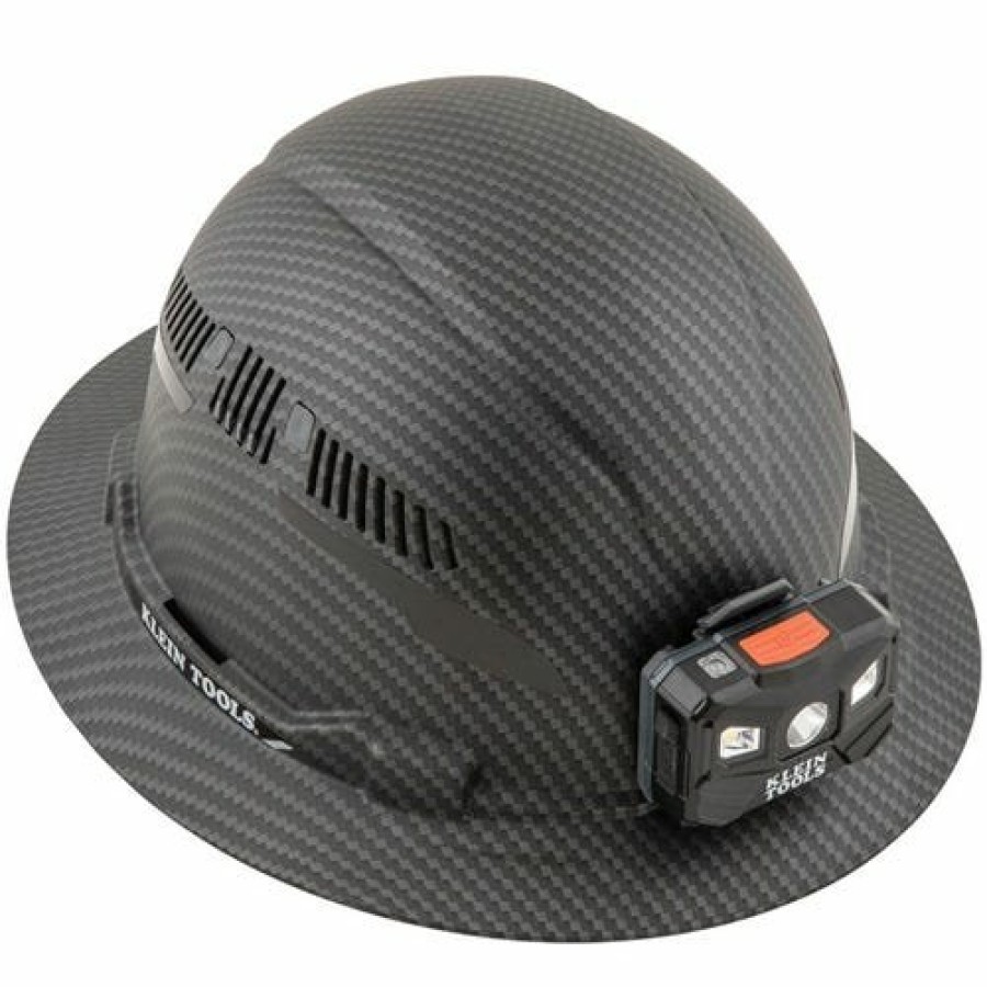 Safety & Work Wear Klein Tools | Klein Vented Full Brim Premium Karbn Class C Hard Hat W/ Rechargeable Headlamp 60347