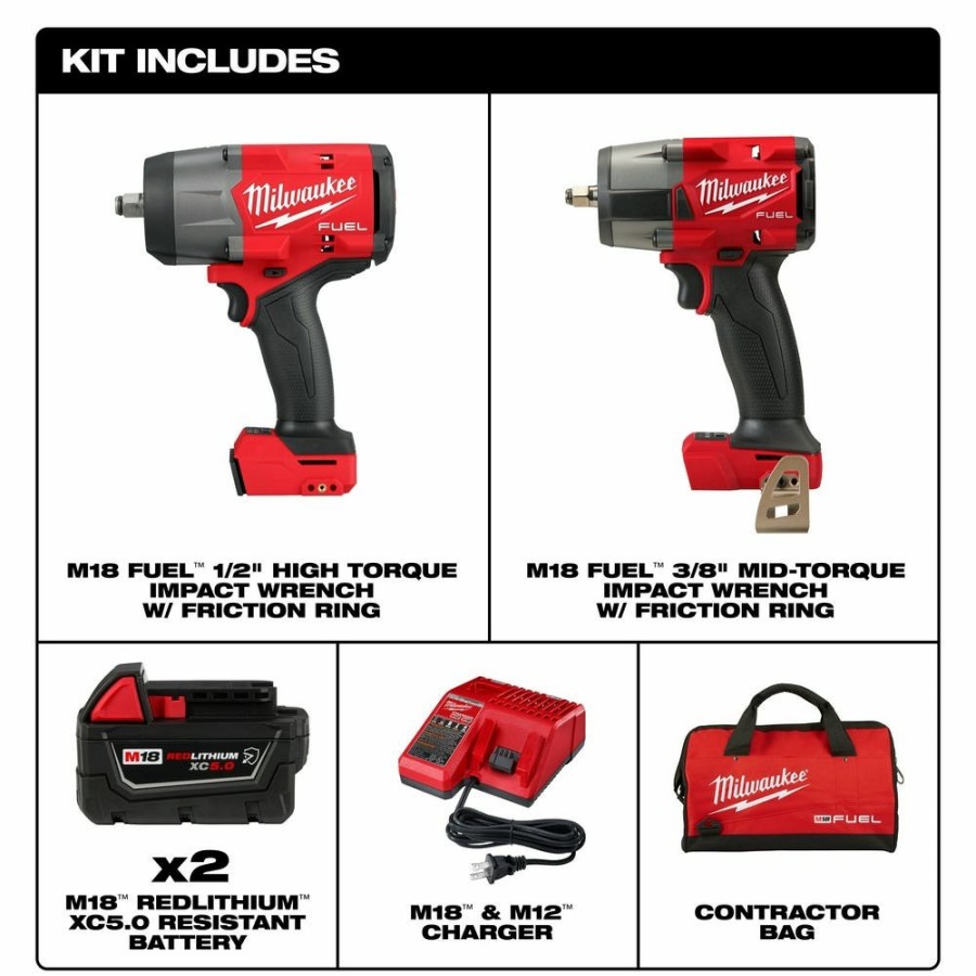 Power Tools Milwaukee Tools | Milwaukee M18 Fuel 1/2" Htiw & 3/8" Mtiw Automotive Combo Kit 3010-22