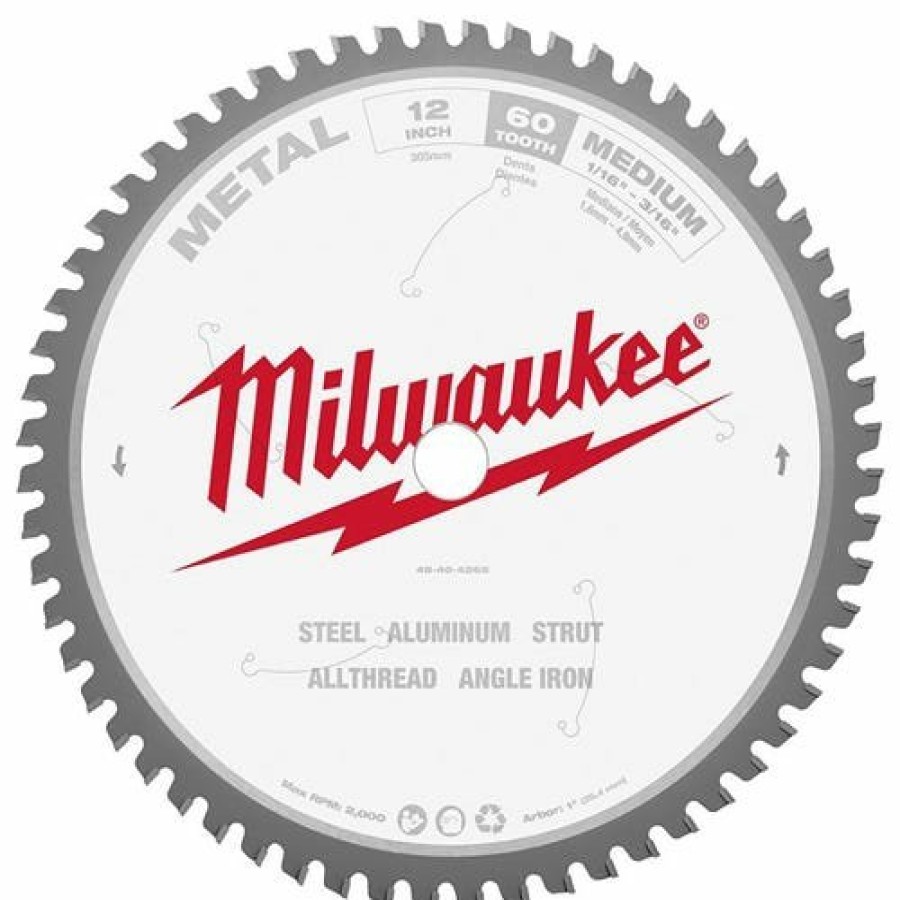 Accessories Milwaukee Tools | Milwaukee 12" 60 Tooth 1" Arbor Circular Saw Metal Cutting Blade 48-40-4265