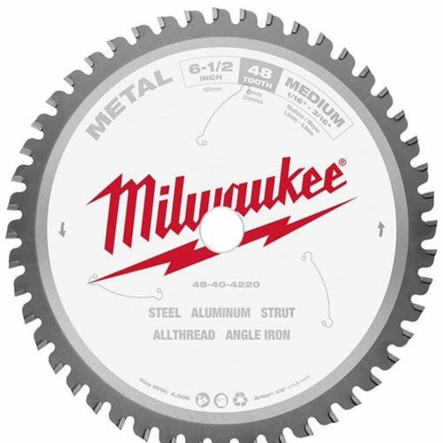 Accessories Milwaukee Tools | Milwaukee 6-1/2" 48 Tooth 5/8" Arbor Circular Saw Metal Cutting Blade 48-40-4220