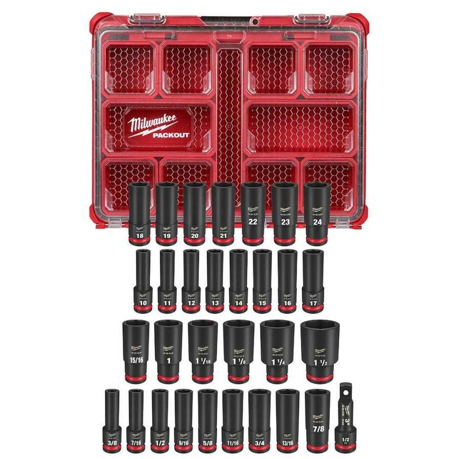 Accessories Milwaukee Tools | Milwaukee 31Pc. Shockwave Impact Duty 1/2" Drive Metric & Sae Packout Deep Socket Set 49-66-6806