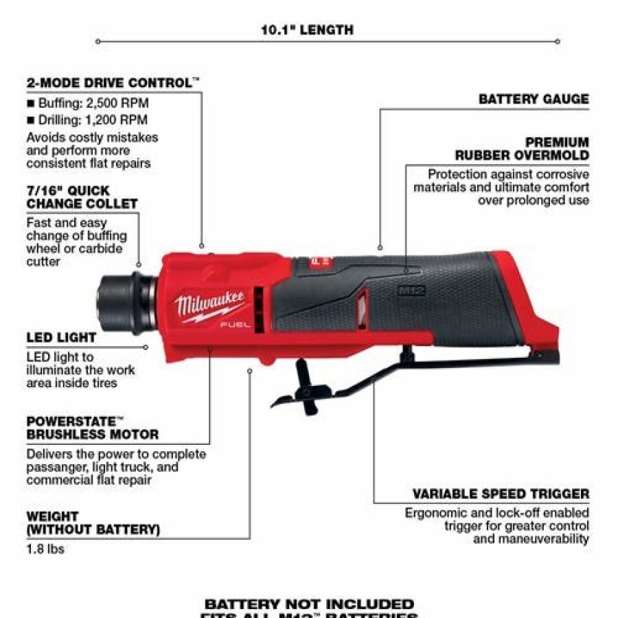 Power Tools Milwaukee Tools | Milwaukee M12 Fuel Low Speed Tire Buffer 2409-20