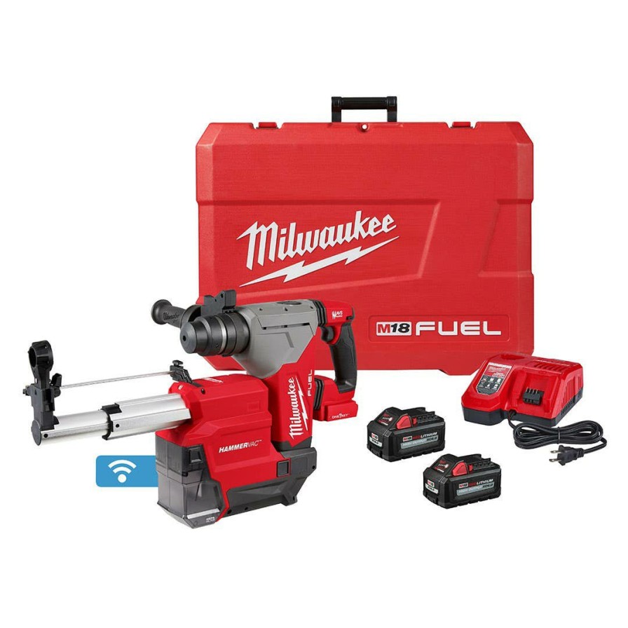 Power Tools Milwaukee Tools | Milwaukee M18 Fuel 1-1/8" Sds Plus Rotary Hammer W/ One-Key & Hammervac Dedicated Dust Extractor Xc6.0Ah Kit 2915-22De